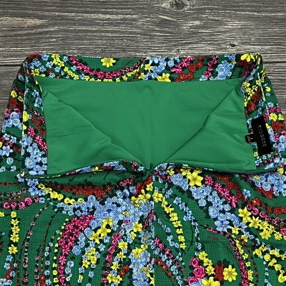 Talbots Green Floral Staight Pencil Skirt Size 2 Woven 28 1/2 Waist Stretch - Picture 14 of 16